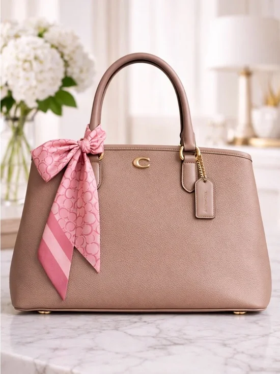 COACH DARK TICKLED PINK SIGNATURE C SILK SKINNY SCARF BAG TIE NWT - Picture 1 of 6